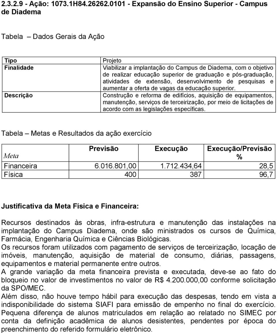 superior de graduação e pós-graduação, atividades de extensão, desenvolvimento de pesquisas e aumentar a oferta de vagas da educação superior.