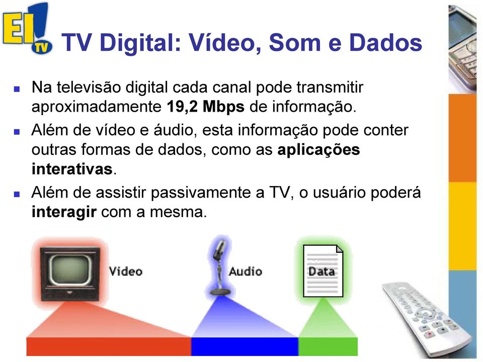 Além de vídeo e áudio, esta informação pode conter outras formas de dados,