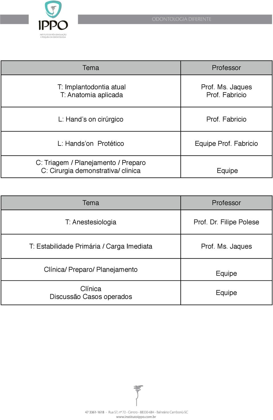 Fabricio C: Triagem / Planejamento / Preparo C: Cirurgia demonstrativa/ clinica Tema T: