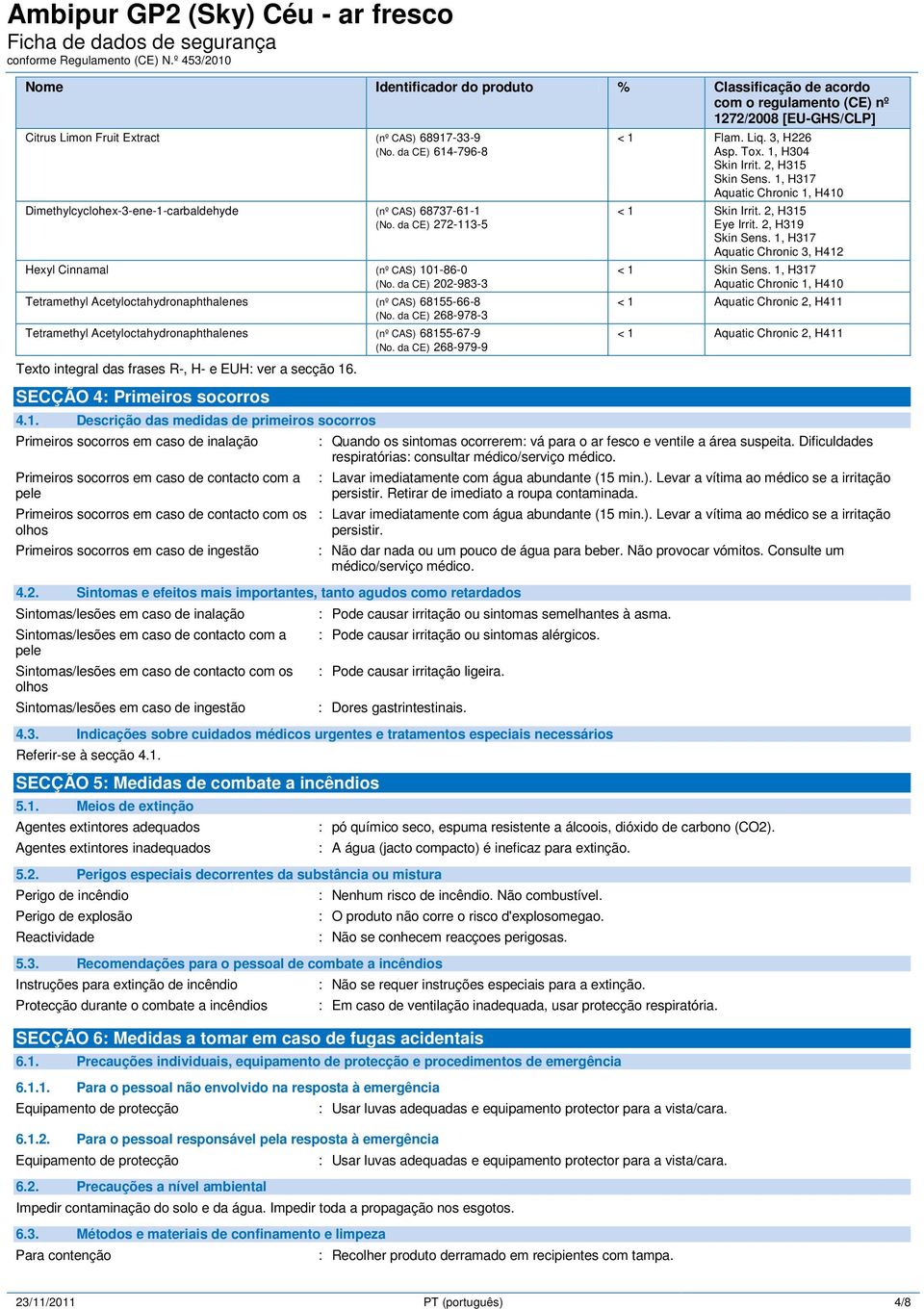 da CE) 202-983-3 Tetramethyl Acetyloctahydronaphthalenes (nº CAS) 68155-66-8 (No. da CE) 268-978-3 Tetramethyl Acetyloctahydronaphthalenes (nº CAS) 68155-67-9 (No.