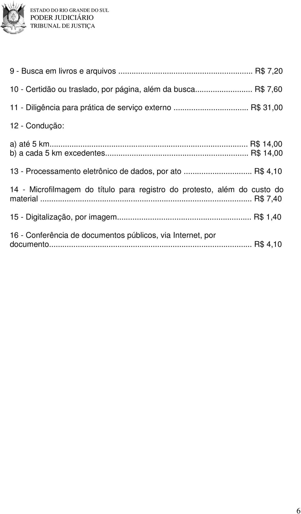 .. R$ 14,00 b) a cada 5 km excedentes... R$ 14,00 13 - Processamento eletrônico de dados, por ato.