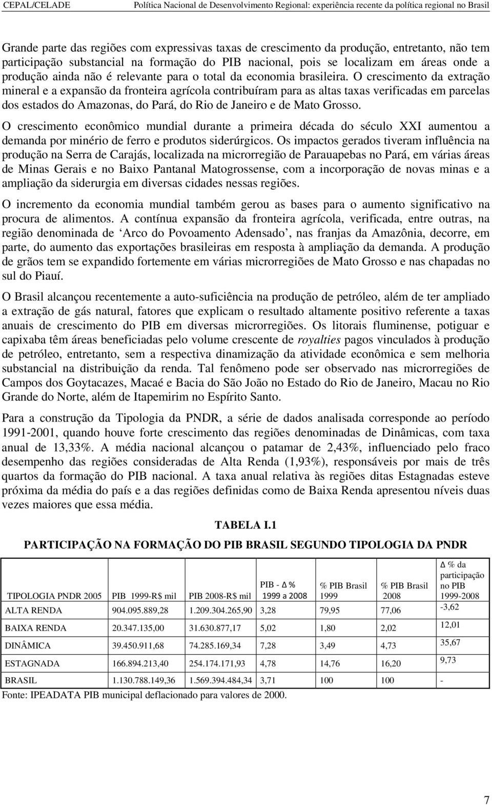 O crescimento da extração mineral e a expansão da fronteira agrícola contribuíram para as altas taxas verificadas em parcelas dos estados do Amazonas, do Pará, do Rio de Janeiro e de Mato Grosso.