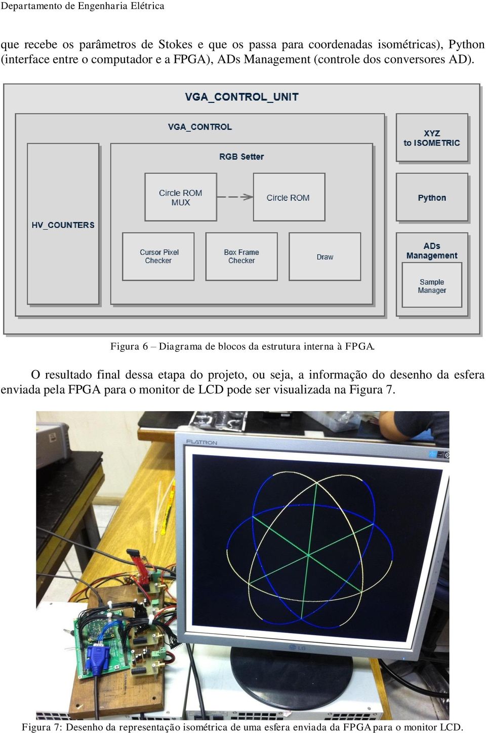 O resultado final dessa etapa do projeto, ou seja, a informação do desenho da esfera enviada pela FPGA para o monitor de