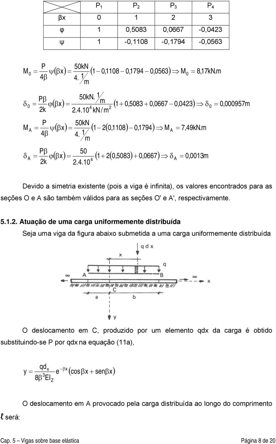 . Devido simetri existente (pois vig é infinit), os vores encontrdos pr s seções O e são tmbém váidos pr s seções O' e ', respectivmente. 5.