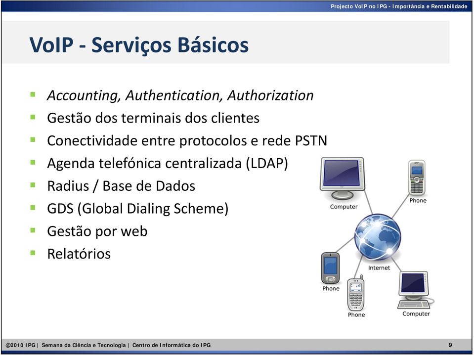 telefónica centralizada (LDAP) Radius / Base de Dados GDS (Global DialingScheme)