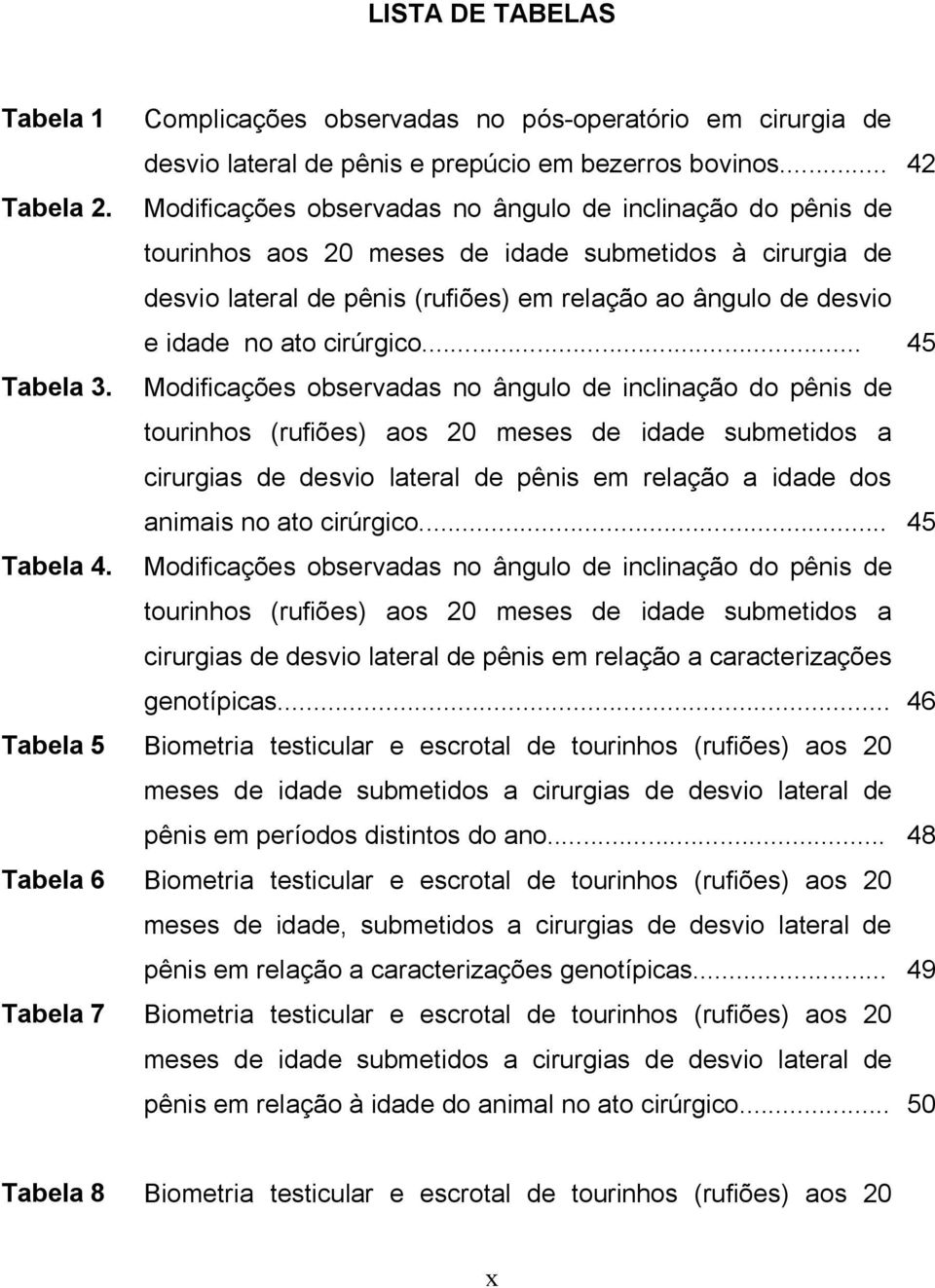 cirúrgico... 45 Tabela 3.