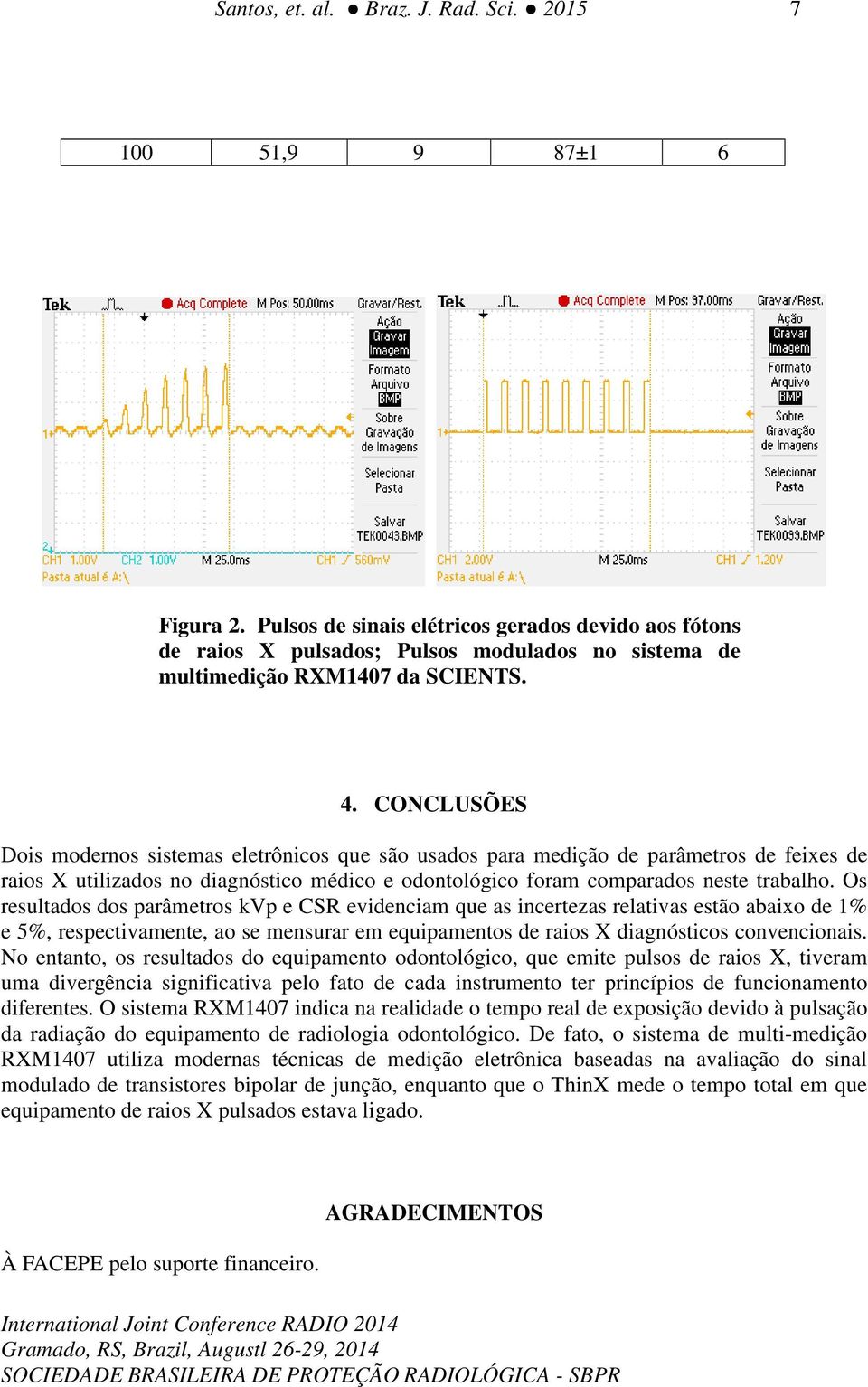 CONCLUSÕES Dois modernos sistemas eletrônicos que são usados para medição de parâmetros de feixes de raios X utilizados no diagnóstico médico e odontológico foram comparados neste trabalho.