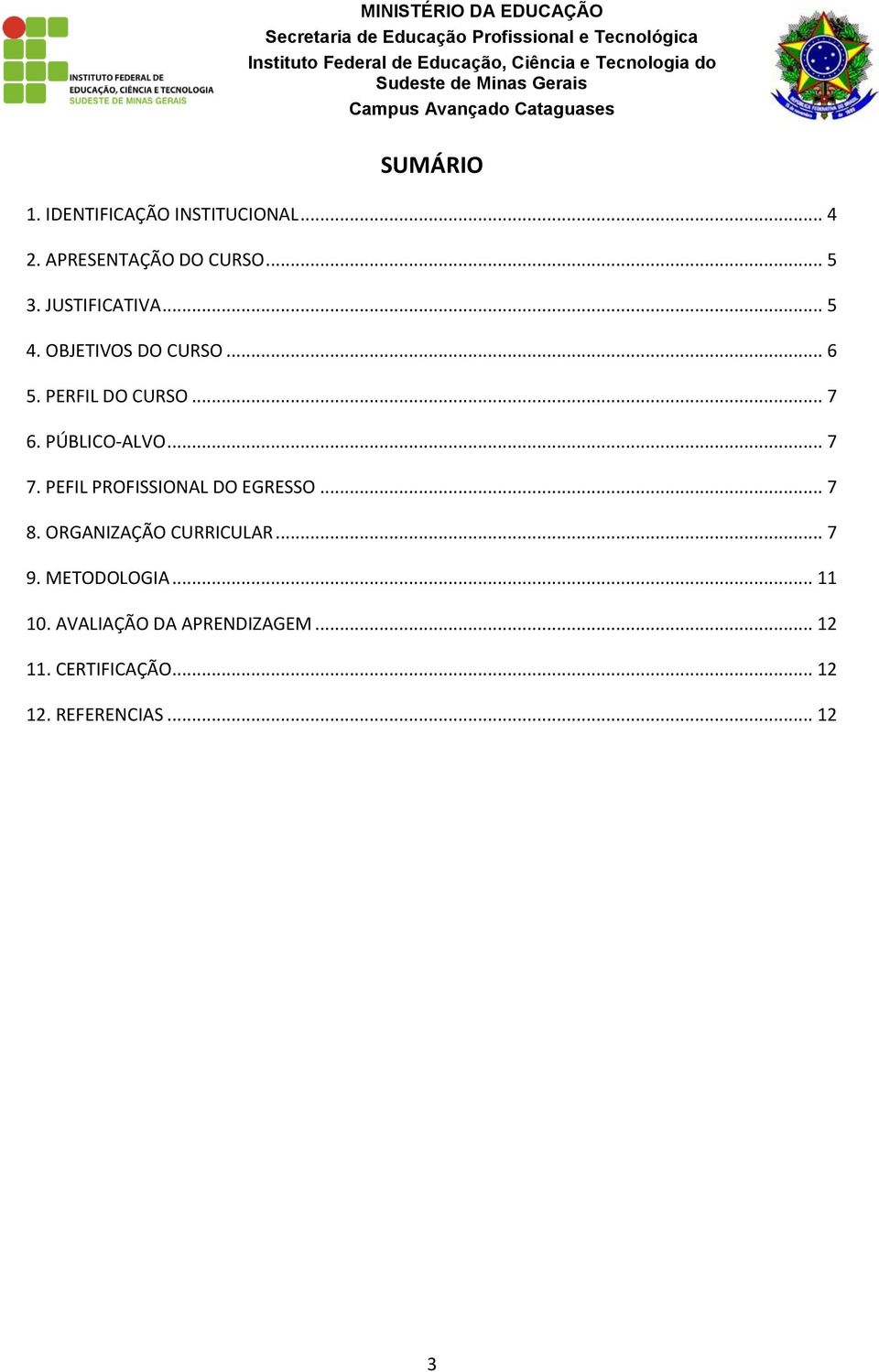 PÚBLICO-ALVO... 7 7. PEFIL PROFISSIONAL DO EGRESSO... 7 8. ORGANIZAÇÃO CURRICULAR.