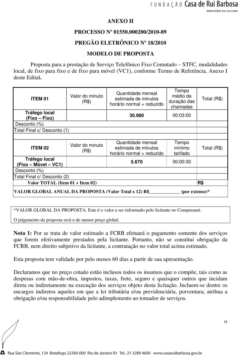 conforme Termo de Referência, Anexo I deste Edital.