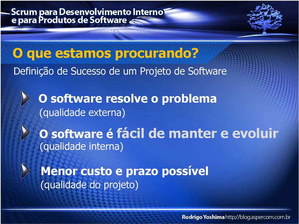 resolve o problema (qualidade externa) O software é fácil