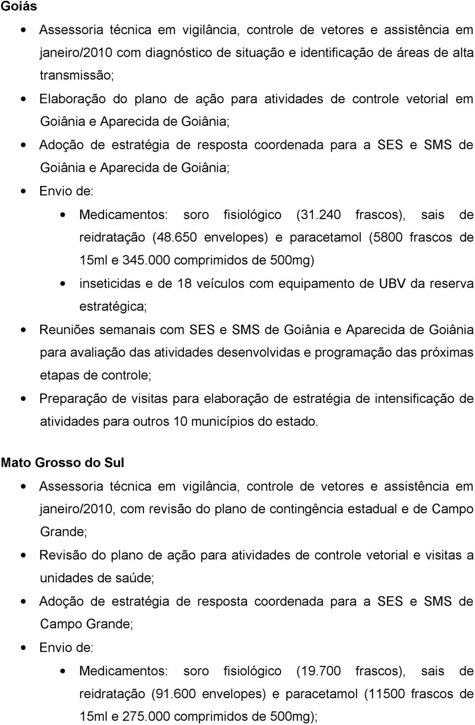 fisiológico (31.24 frascos), sais de reidratação (48.65 envelopes) e paracetamol (58 frascos de 15ml e 345.