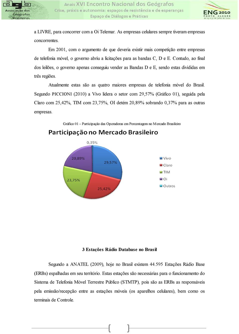 Contudo, ao final dos leilões, o governo apenas conseguiu vender as Bandas D e E, sendo estas divididas em três regiões. Atualmente estas são as quatro maiores empresas de telefonia móvel do Brasil.