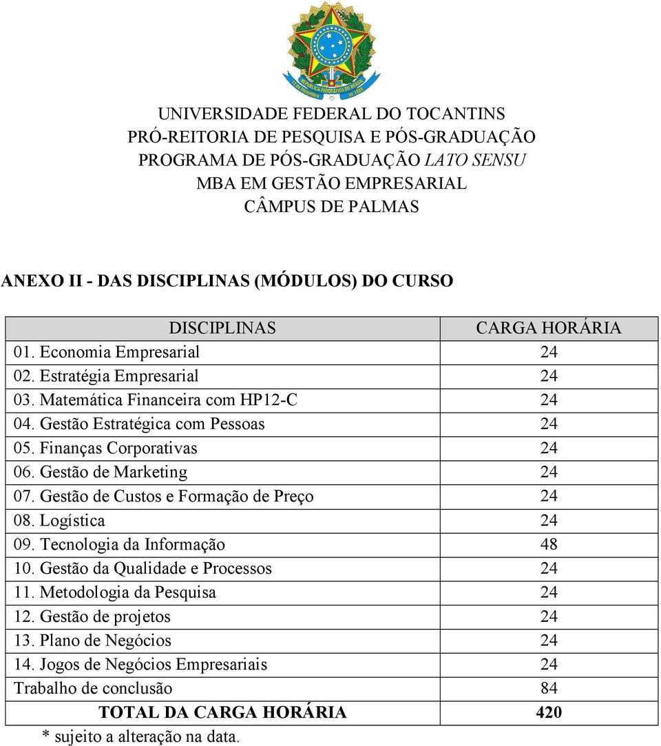 Finanças Corporativas 24 06. Gestão de Marketing 24 07. Gestão de Custos e Formação de Preço 24 08. Logística 24 09. Tecnologia da Informação 48 10. Gestão da Qualidade e Processos 24 11.