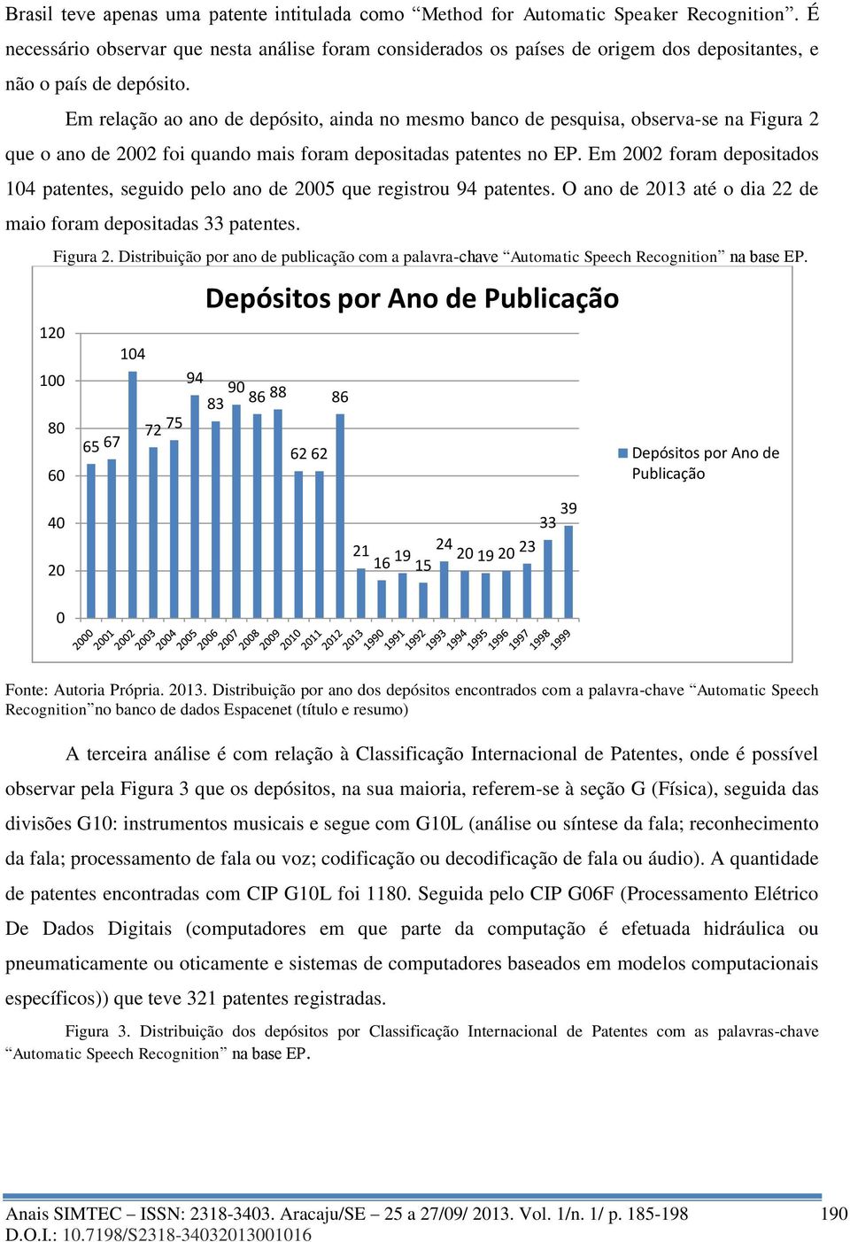 Em relação ao ano de depósito, ainda no mesmo banco de pesquisa, observa-se na Figura 2 que o ano de 22 foi quando mais foram depositadas patentes no EP.