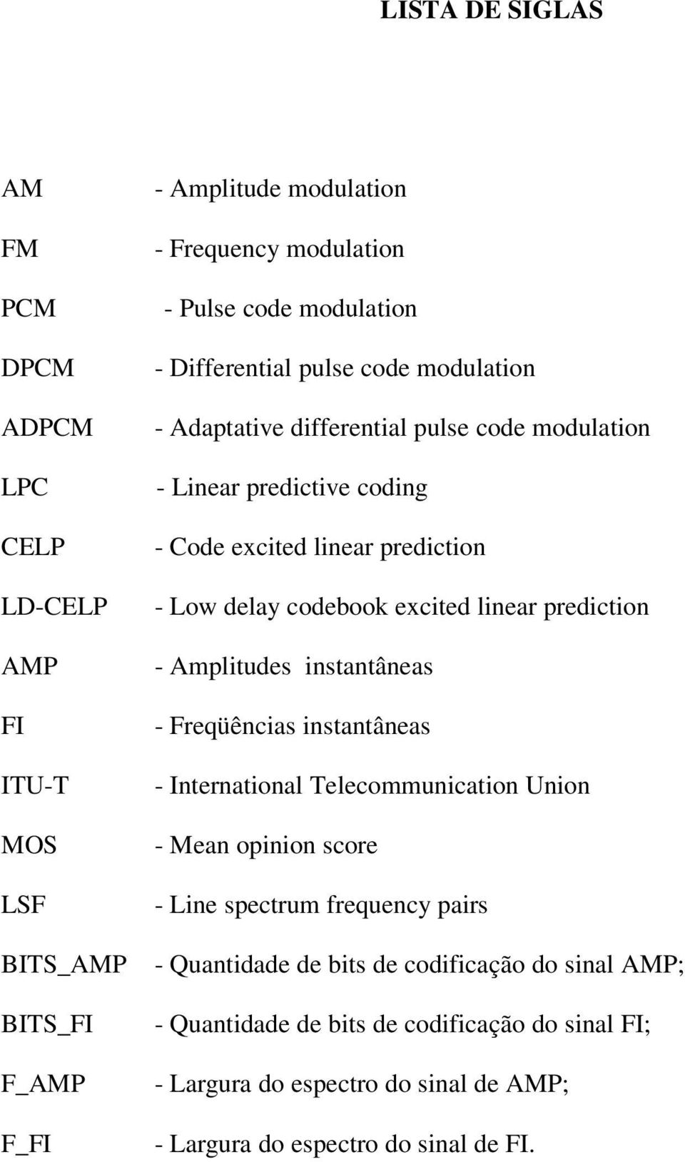 codebook excited linear prediction - Amplitudes instantâneas - Freqüências instantâneas - International Telecommunication Union - Mean opinion score - Line spectrum