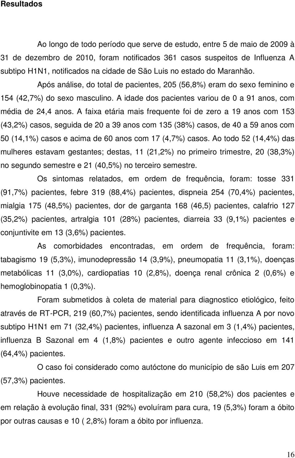 A idade dos pacientes variou de 0 a 91 anos, com média de 24,4 anos.