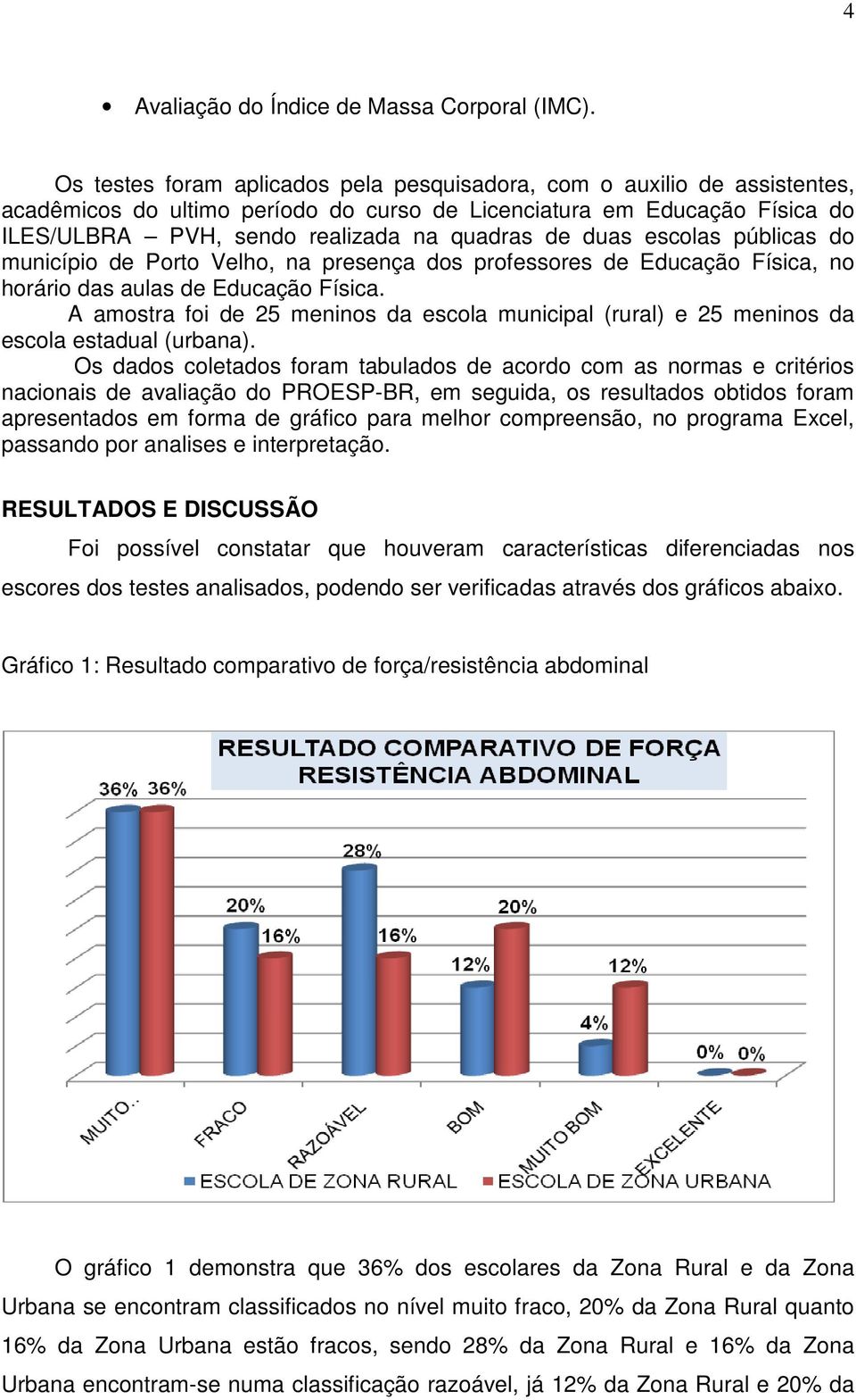 duas escolas públicas do município de Porto Velho, na presença dos professores de Educação Física, no horário das aulas de Educação Física.