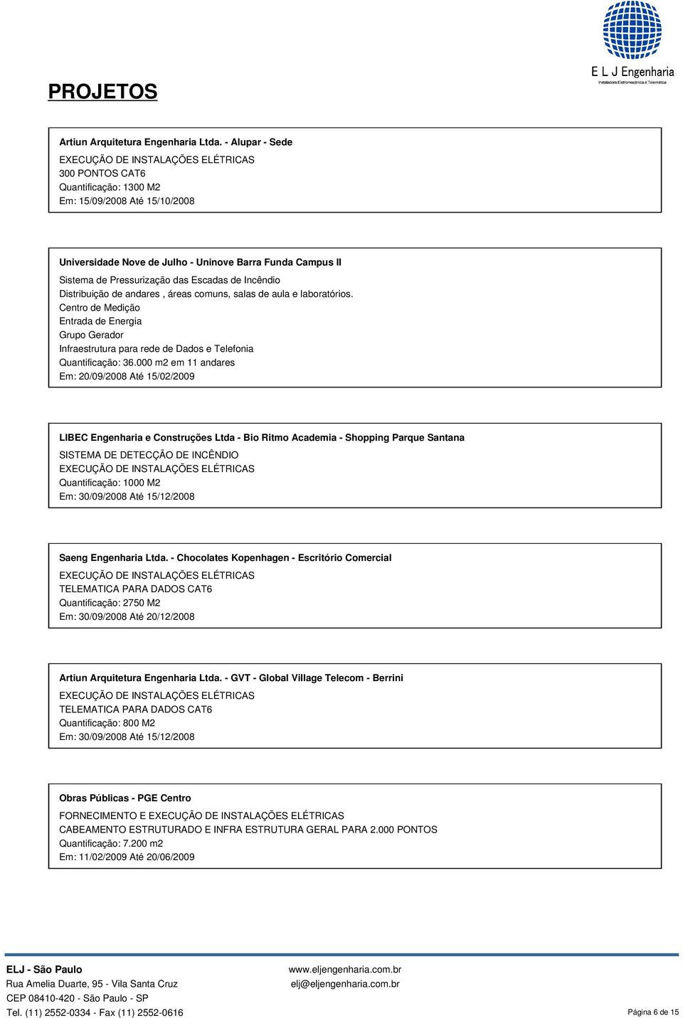 Distribuição de andares, áreas comuns, salas de aula e laboratórios. Centro de Medição Entrada de Energia Grupo Gerador Infraestrutura para rede de Dados e Telefonia Quantificação: 36.