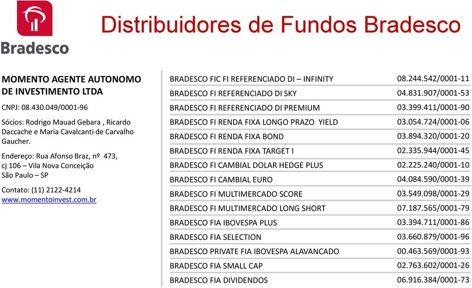 br BRADESCO FIC FI REFERENCIADO DI INFINITY BRADESCO FI REFERENCIADO DI SKY BRADESCO FI REFERENCIADO DI PREMIUM BRADESCO FI RENDA FIXA LONGO PRAZO YIELD BRADESCO FI RENDA FIXA BOND BRADESCO FI RENDA