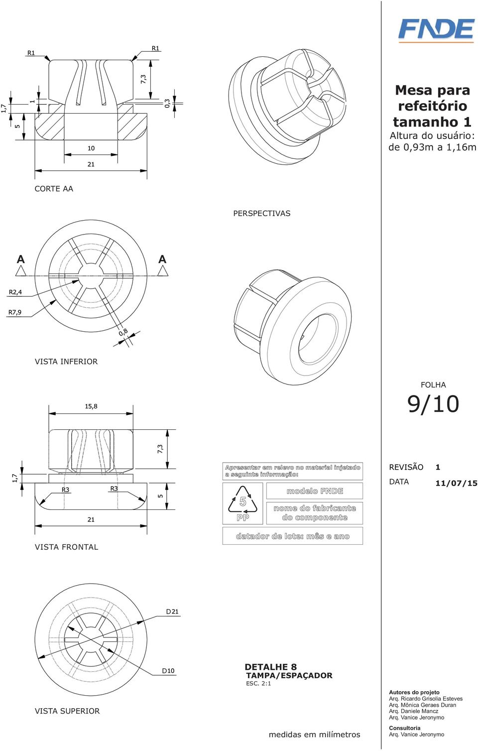 FNDE nome do fabricante do componente VISTA FRONTAL datador de