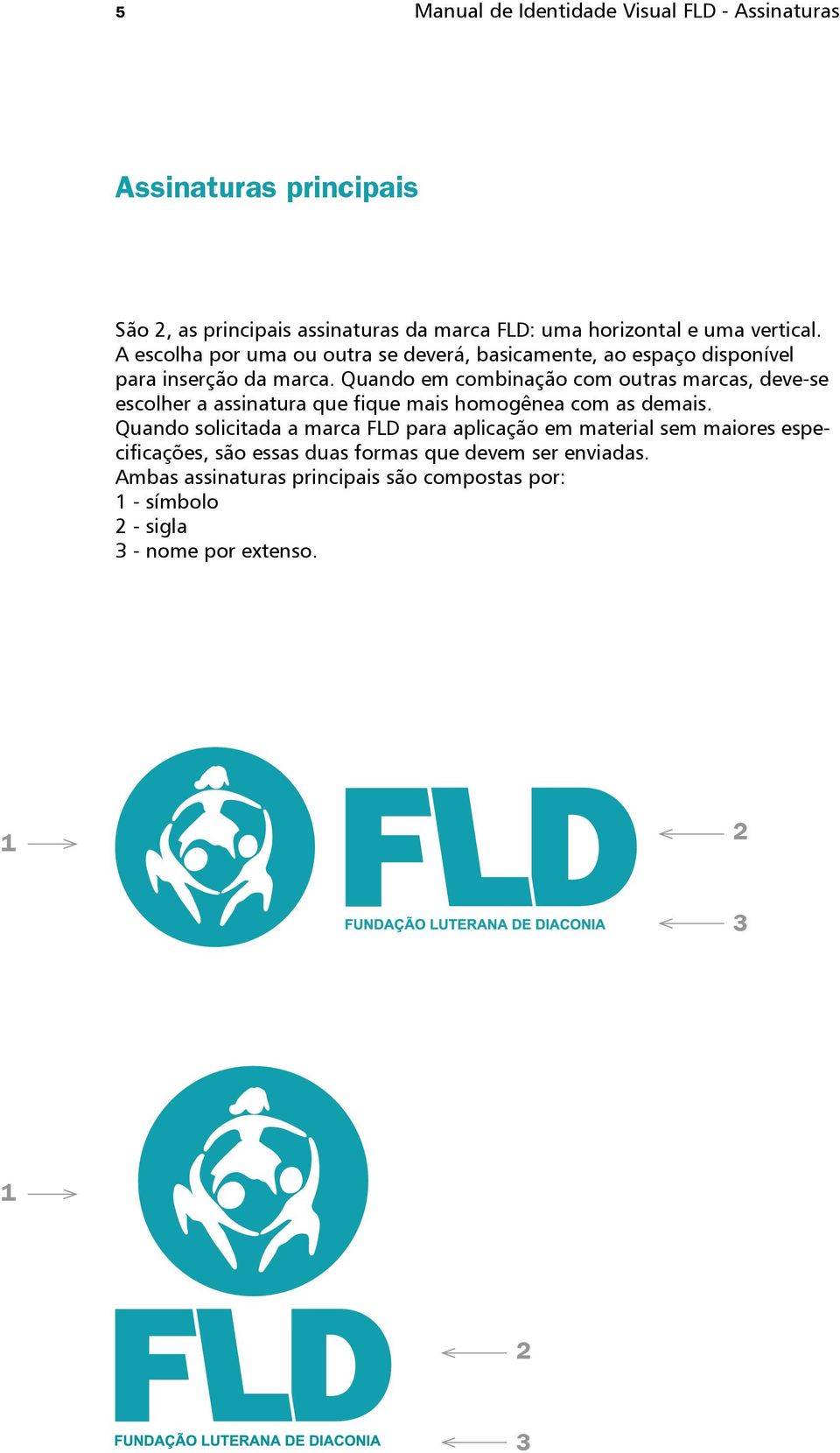 Quando em combinação com outras marcas, deve-se escolher a assinatura que fique mais homogênea com as demais.