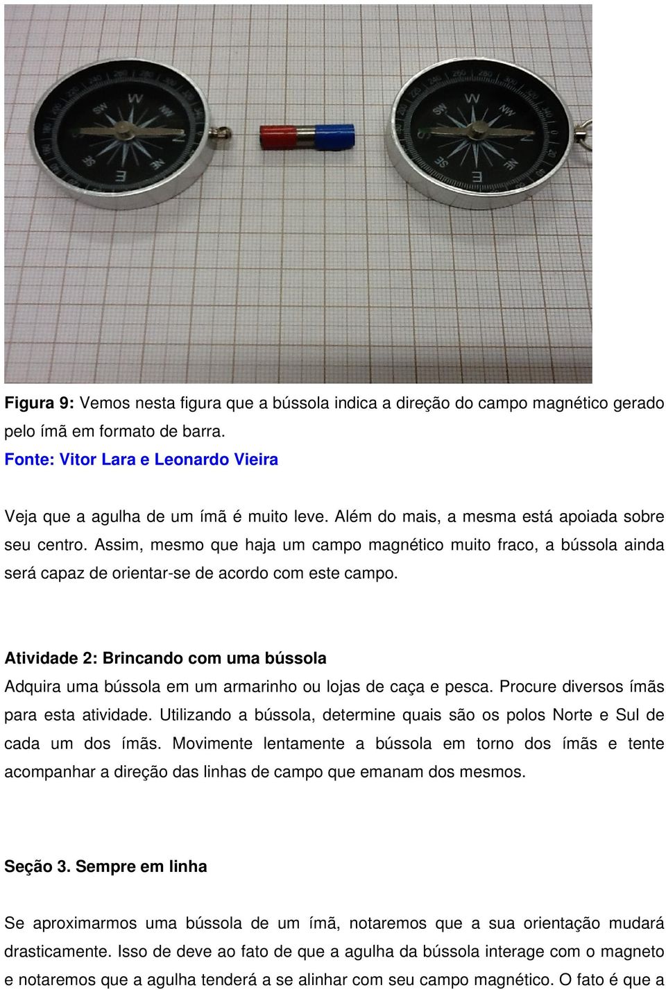 Atividade 2: Brincando com uma bússola Adquira uma bússola em um armarinho ou lojas de caça e pesca. Procure diversos ímãs para esta atividade.