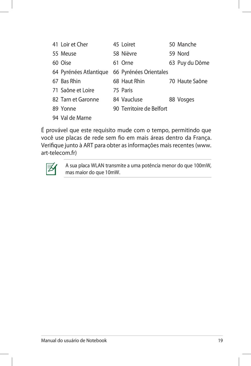 este requisito mude com o tempo, permitindo que você use placas de rede sem fio em mais áreas dentro da França.