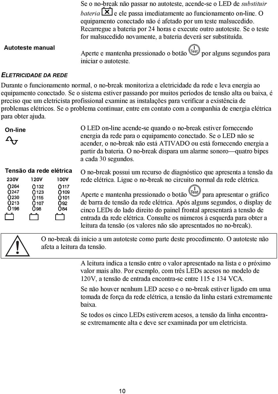 Aperte e mantenha pressionado o botão iniciar o autoteste.