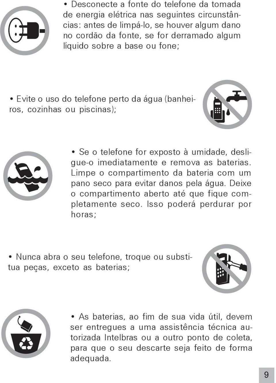 Limp o compartimnto da batria com um pano sco para vitar danos pla água. Dix o compartimnto abrto até qu fiqu compltamnt sco.