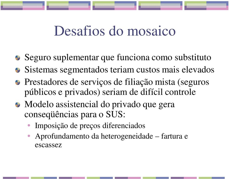 privados) seriam de difícil controle Modelo assistencial do privado que gera conseqüências