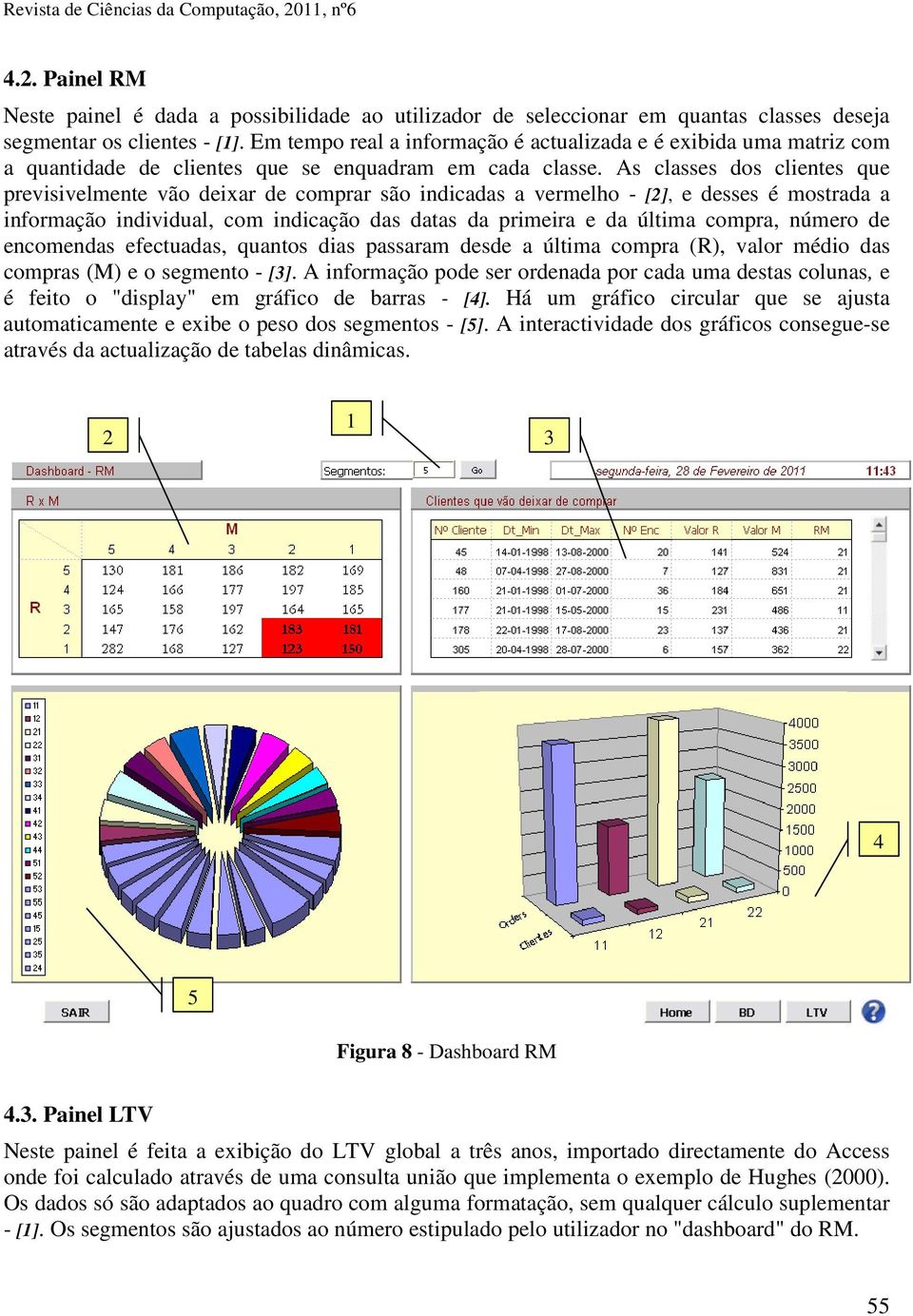 As classes dos clientes que previsivelmente vão deixar de comprar são indicadas a vermelho - [2], e desses é mostrada a informação individual, com indicação das datas da primeira e da última compra,