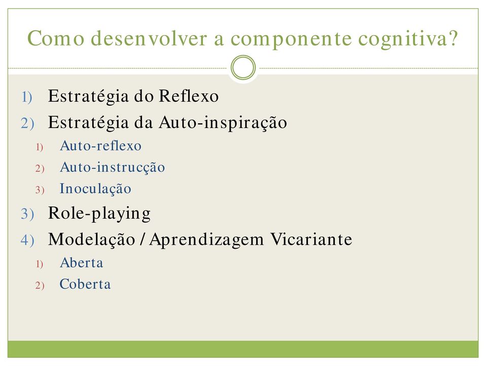 Auto-inspiração 1) Auto-reflexo 2) Auto-instrucção 3)