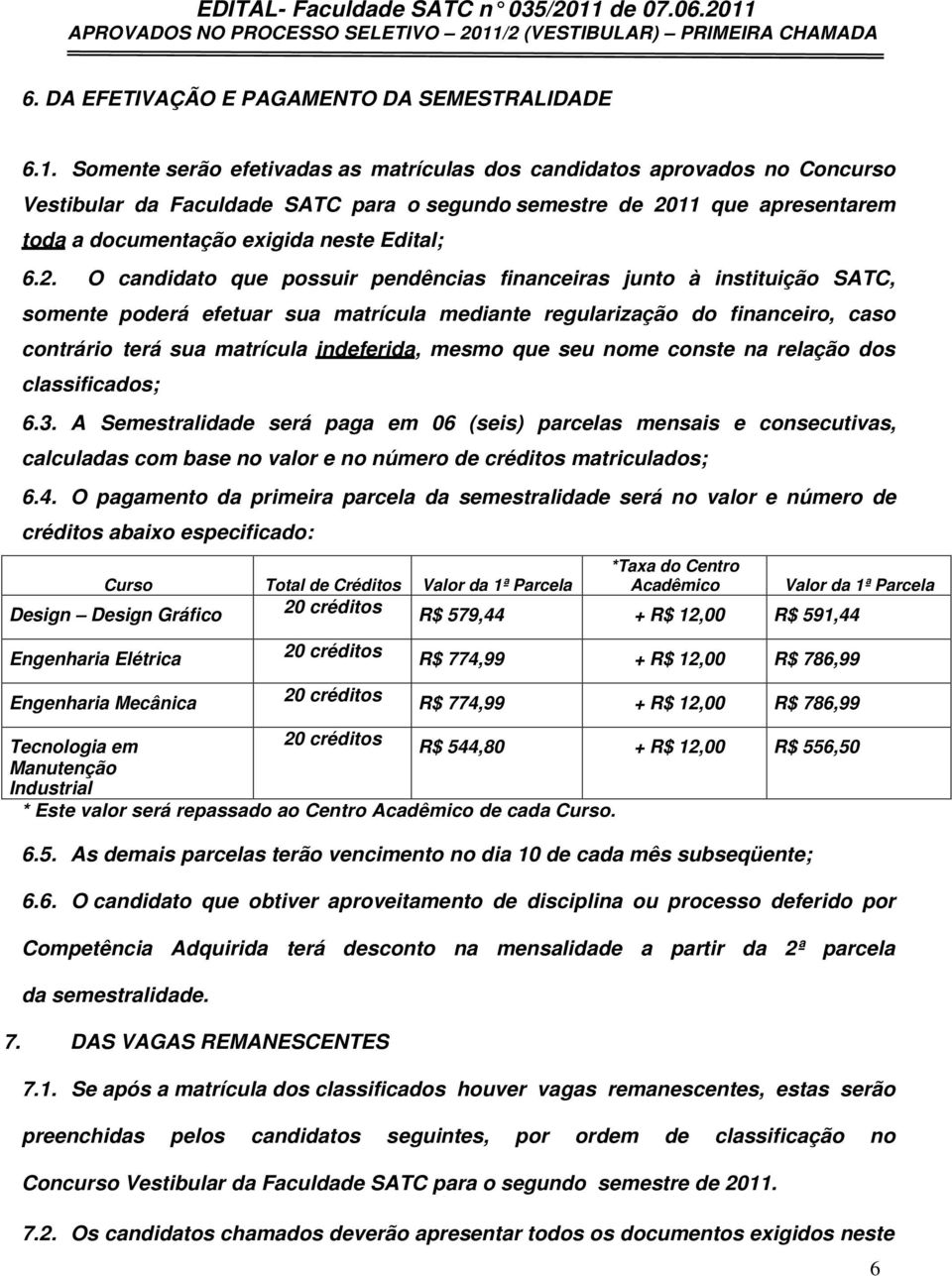 11 que apresentarem toda a documentação exigida neste Edital; 6.2.