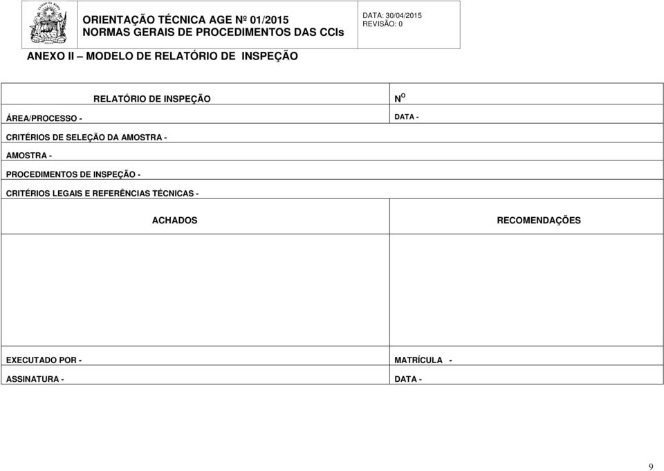 PROCEDIMENTOS DE INSPEÇÃO - CRITÉRIOS LEGAIS E REFERÊNCIAS TÉCNICAS