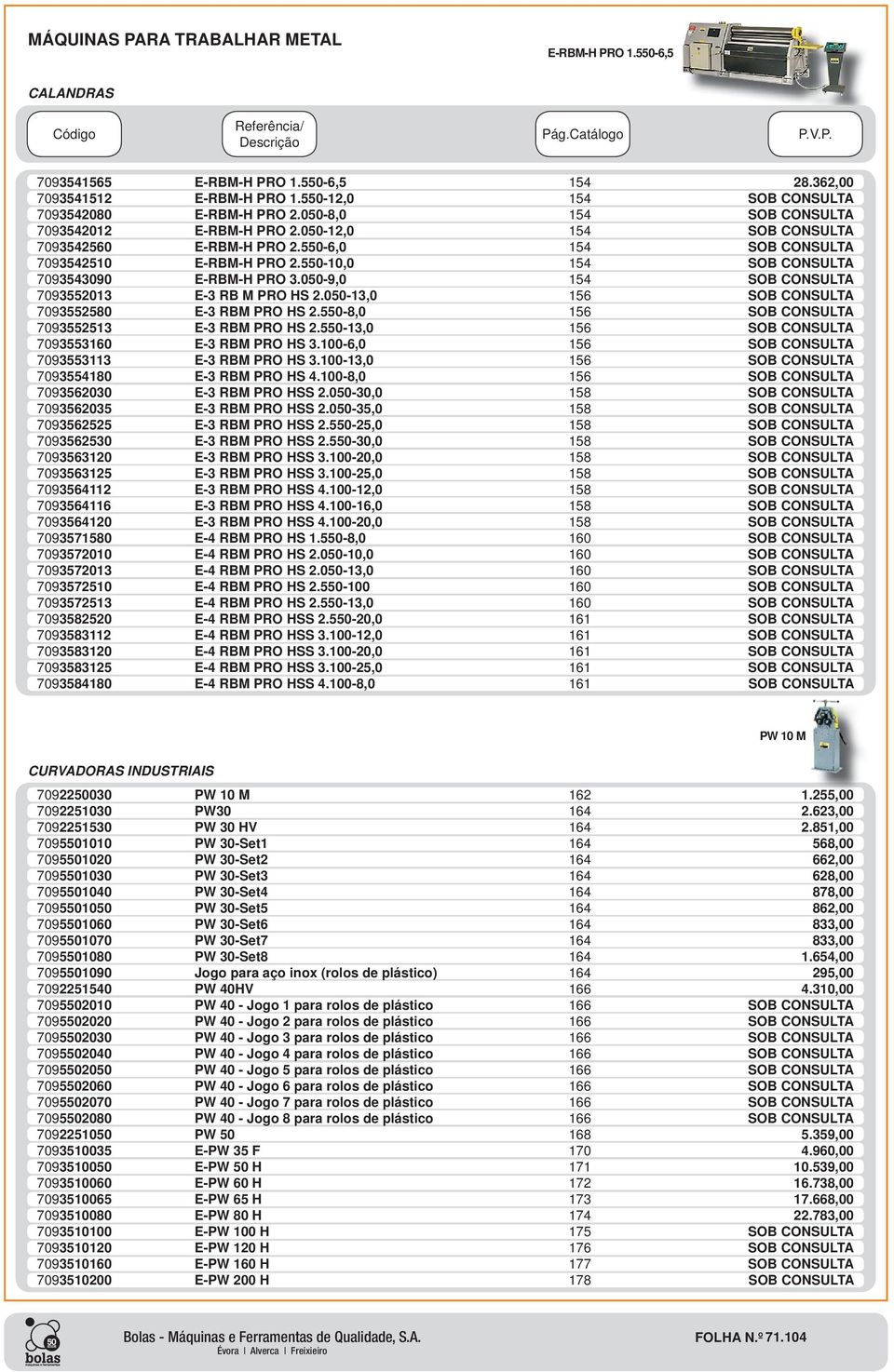 550-10,0 154 SOB CONSULTA 7093543090 E-RBM-H PRO 3.050-9,0 154 SOB CONSULTA 7093552013 E-3 RB M PRO HS 2.050-13,0 156 SOB CONSULTA 7093552580 E-3 RBM PRO HS 2.