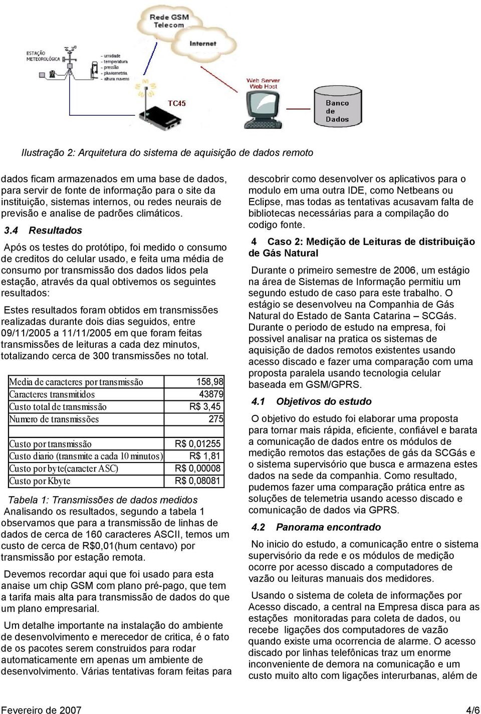 4 Resultados Após os testes do protótipo, foi medido o consumo de creditos do celular usado, e feita uma média de consumo por transmissão dos dados lidos pela estação, através da qual obtivemos os