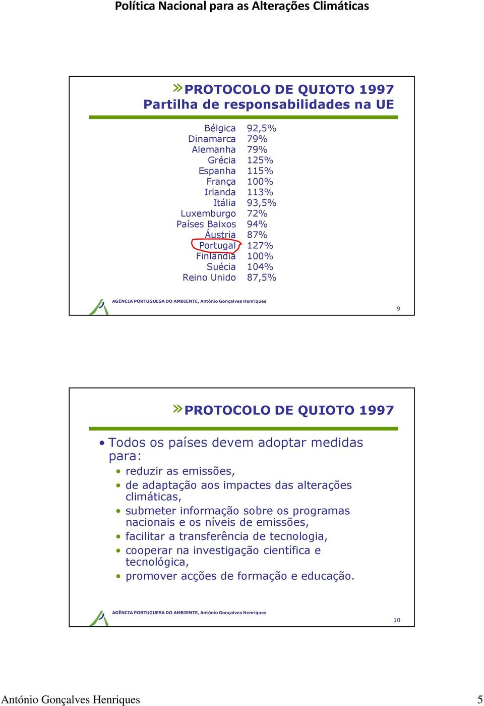 reduzir as emissões, de adaptação aos impactes das alterações climáticas, submeter informação sobre os programas nacionais e os níveis de emissões,