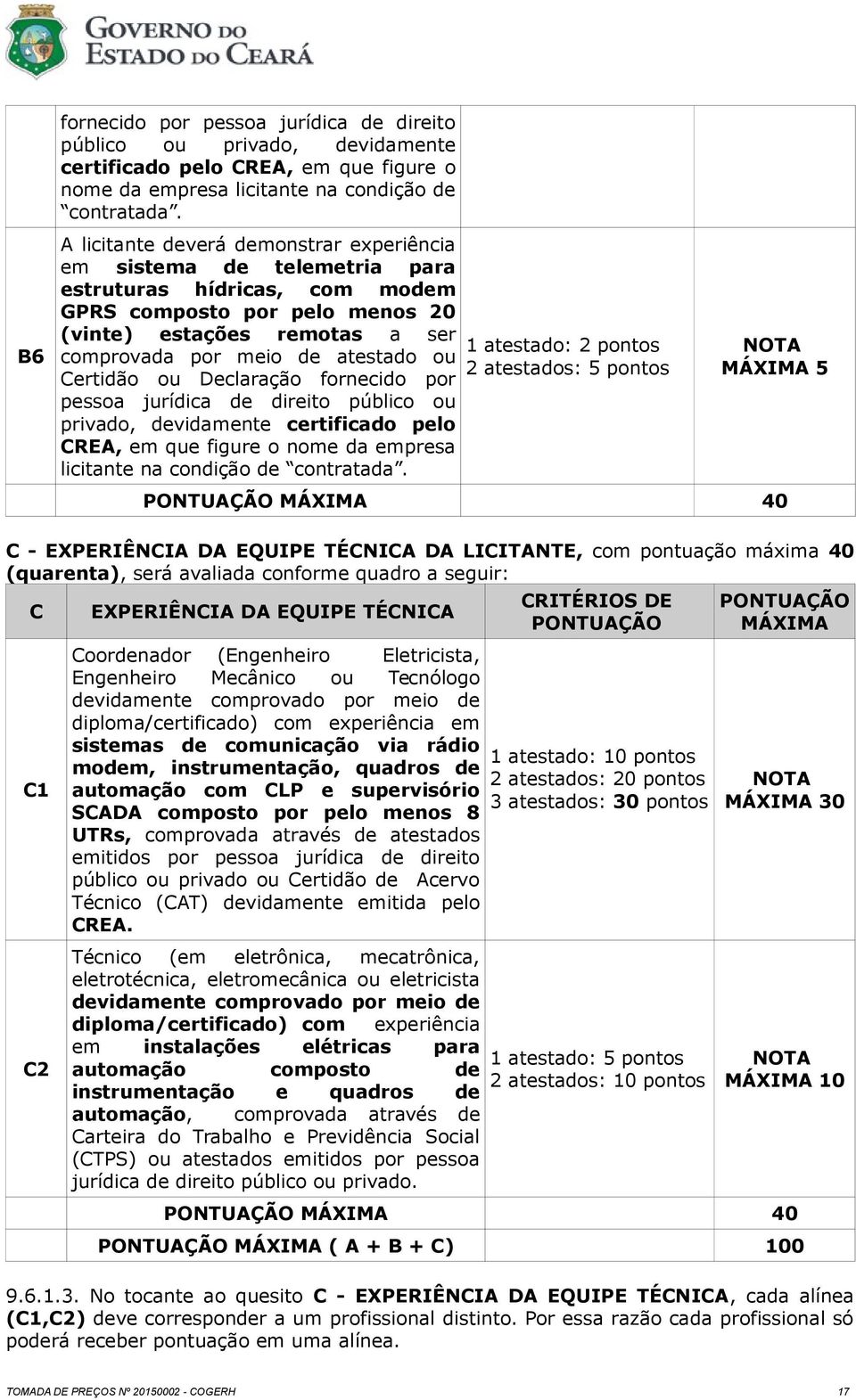 ou Certidão ou Declaração fornecido por pessoa jurídica de direito público ou privado, devidamente certificado pelo CREA, em que figure o nome da empresa licitante na condição de contratada.