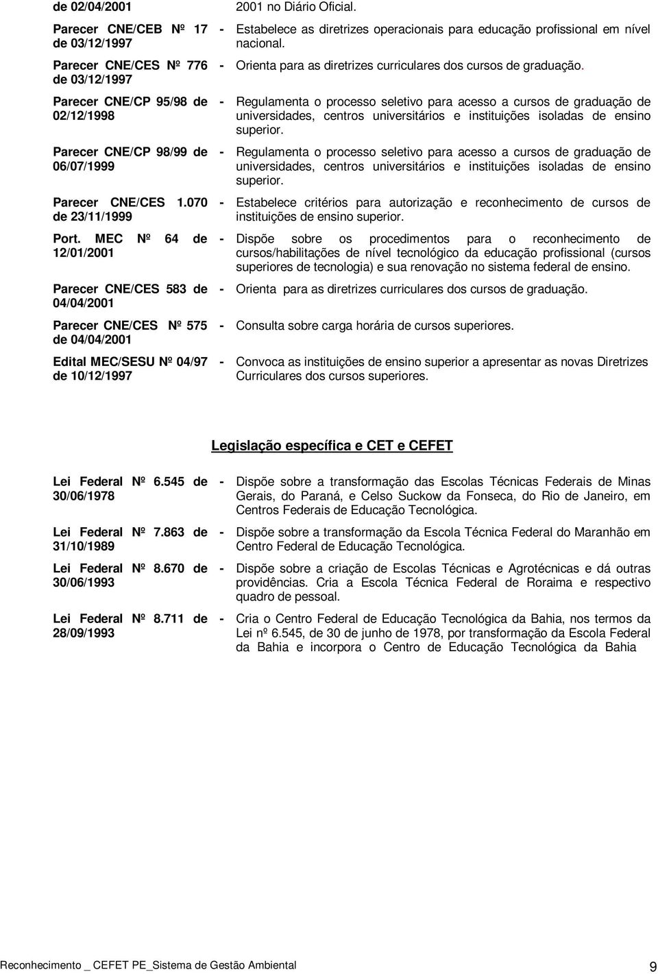 - Estabelece as diretrizes operacionais para educação profissional em nível nacional. - Orienta para as diretrizes curriculares dos cursos de graduação.