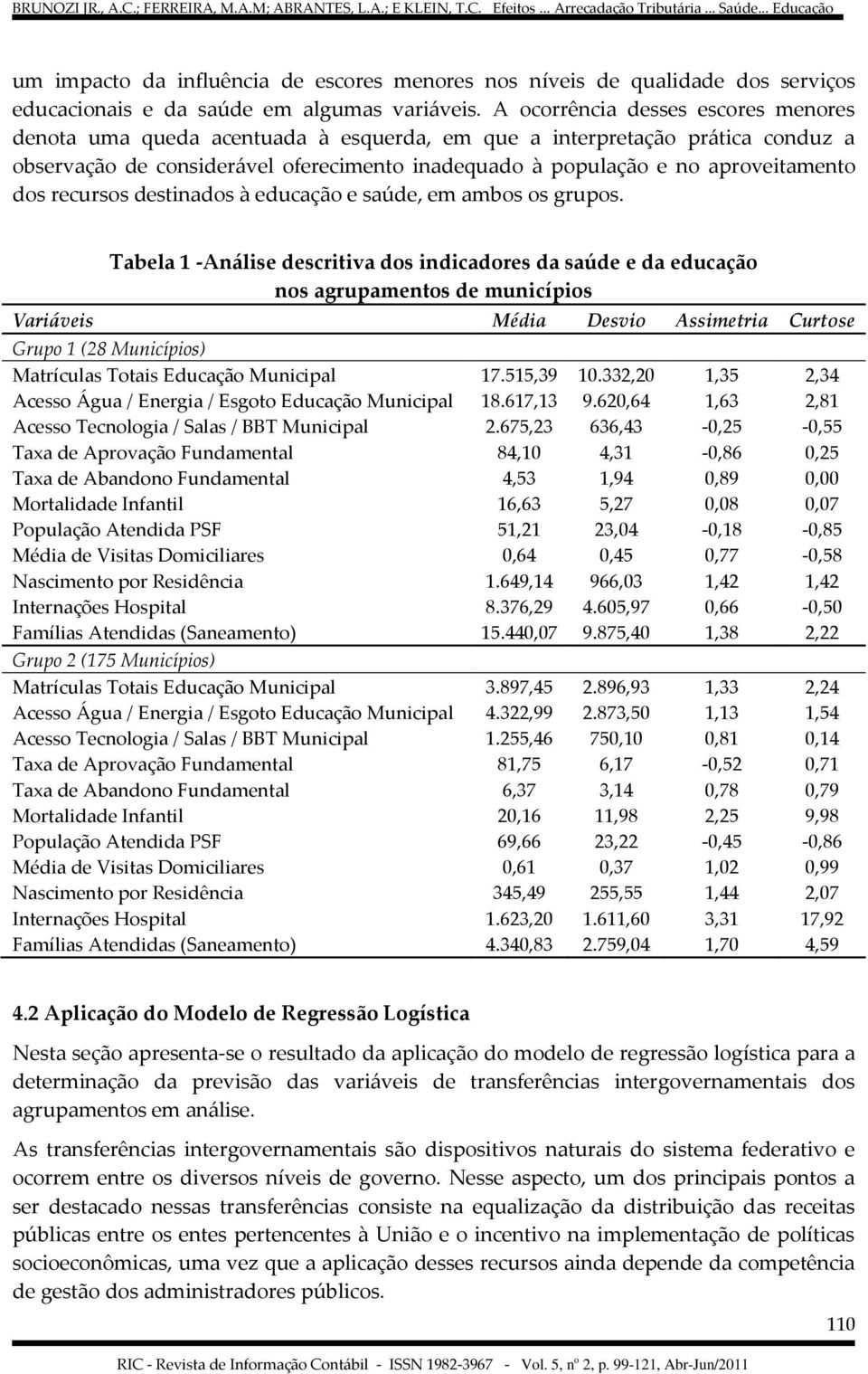 dos recursos destinados à educação e saúde, em ambos os grupos.