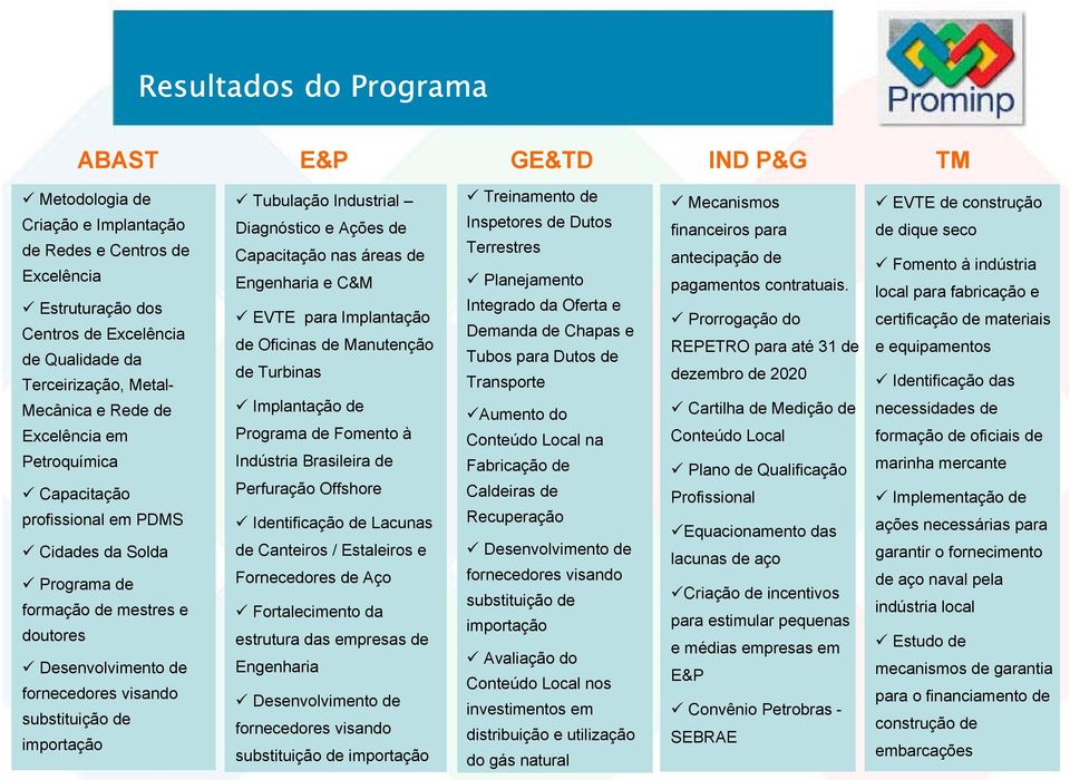 importação Tubulação Industrial Diagnóstico e Ações de Capacitação nas áreas de Engenharia e C&M EVTE para Implantação de Oficinas de Manutenção de Turbinas Implantação de Programa de Fomento à