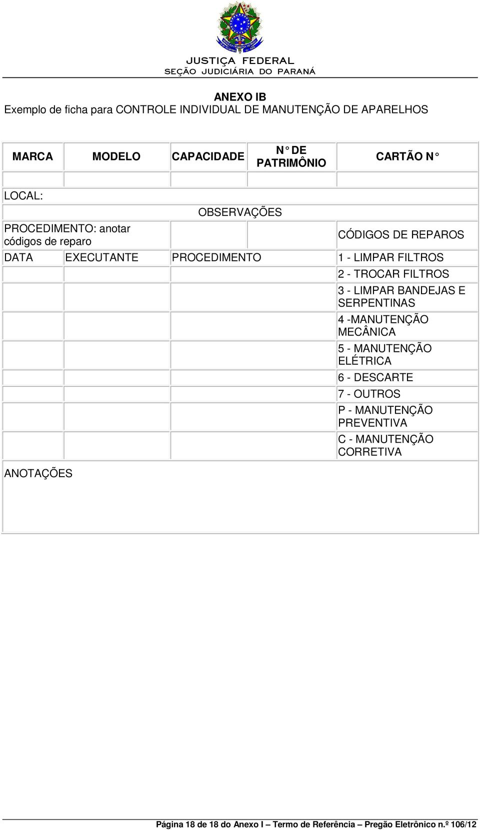 ANOTAÇÕES 2 - TROCAR FILTROS 3 - LIMPAR BANDEJAS E SERPENTINAS 4 -MANUTENÇÃO MECÂNICA 5 - MANUTENÇÃO ELÉTRICA 6 - DESCARTE 7 -