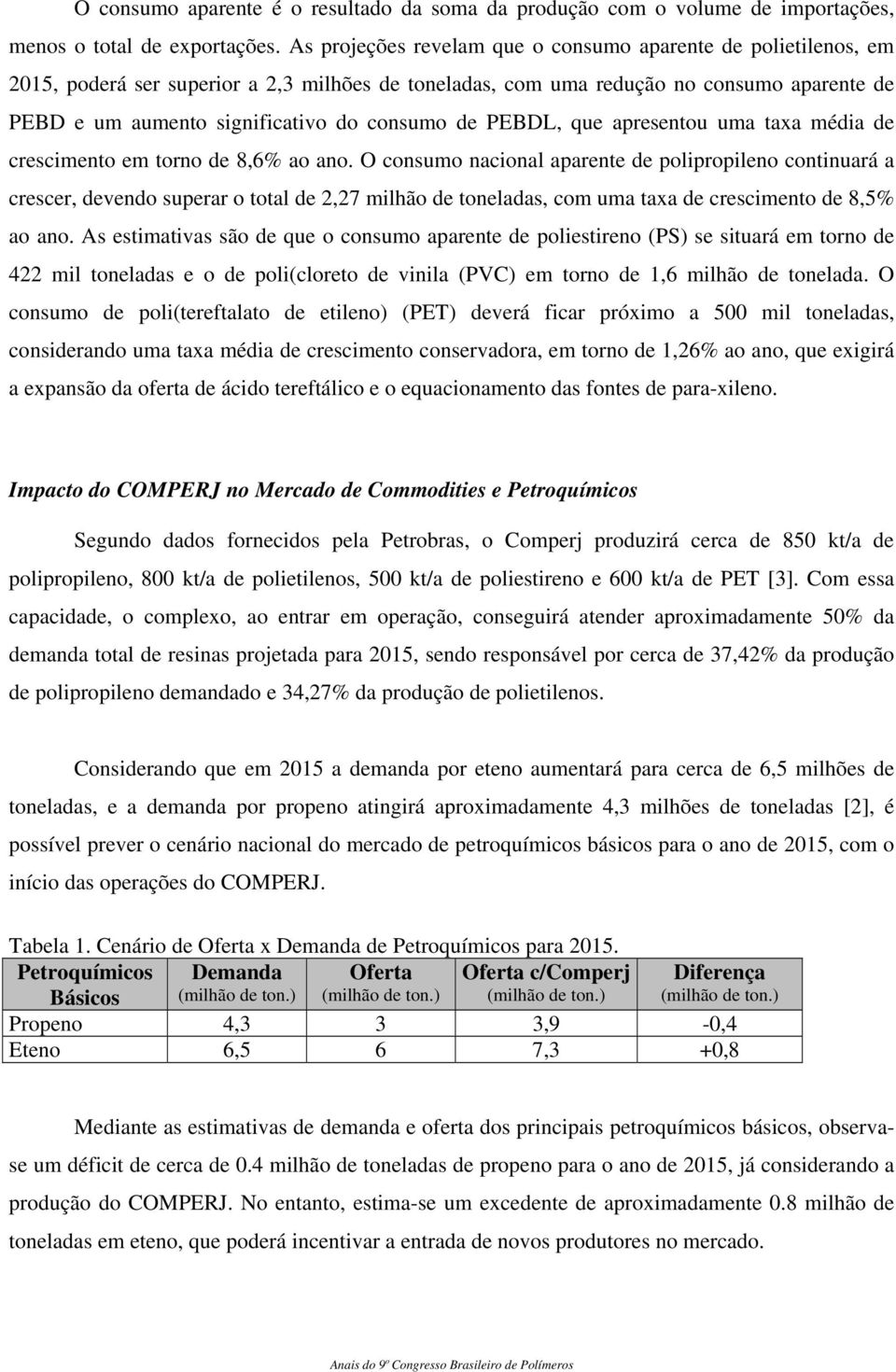 de PEBDL, que apresentou uma taxa média de crescimento em torno de 8,6% ao ano.