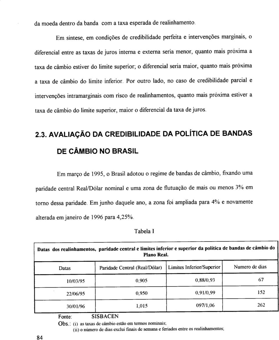 limite superior; o diferencial seria maior, quanto mais próxima a taxa de câmbio do limite inferior.