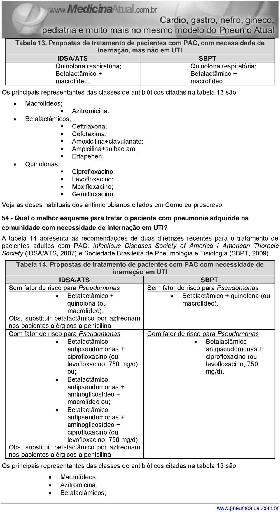 macrolídeo. Os principais representantes das classes de antibióticos citadas na tabela 13 são: Macrolídeos; Azitromicina.