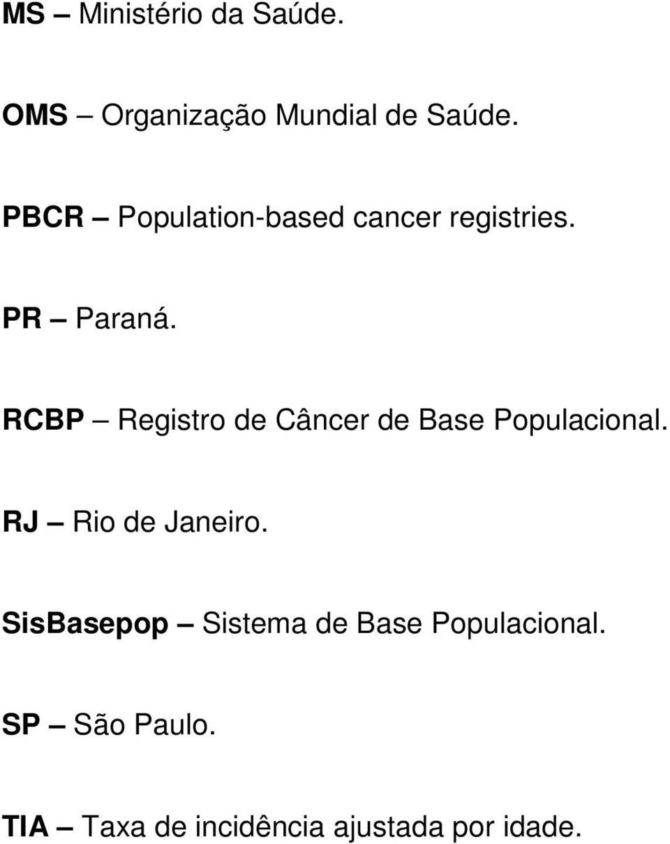 RCBP Registro de Câncer de Base Populacional. RJ Rio de Janeiro.