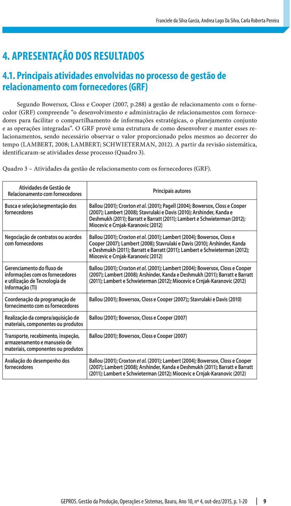 288) a gestão de relacionamento com o fornecedor (GRF) compreende o desenvolvimento e administração de relacionamentos com fornecedores para facilitar o compartilhamento de informações estratégicas,