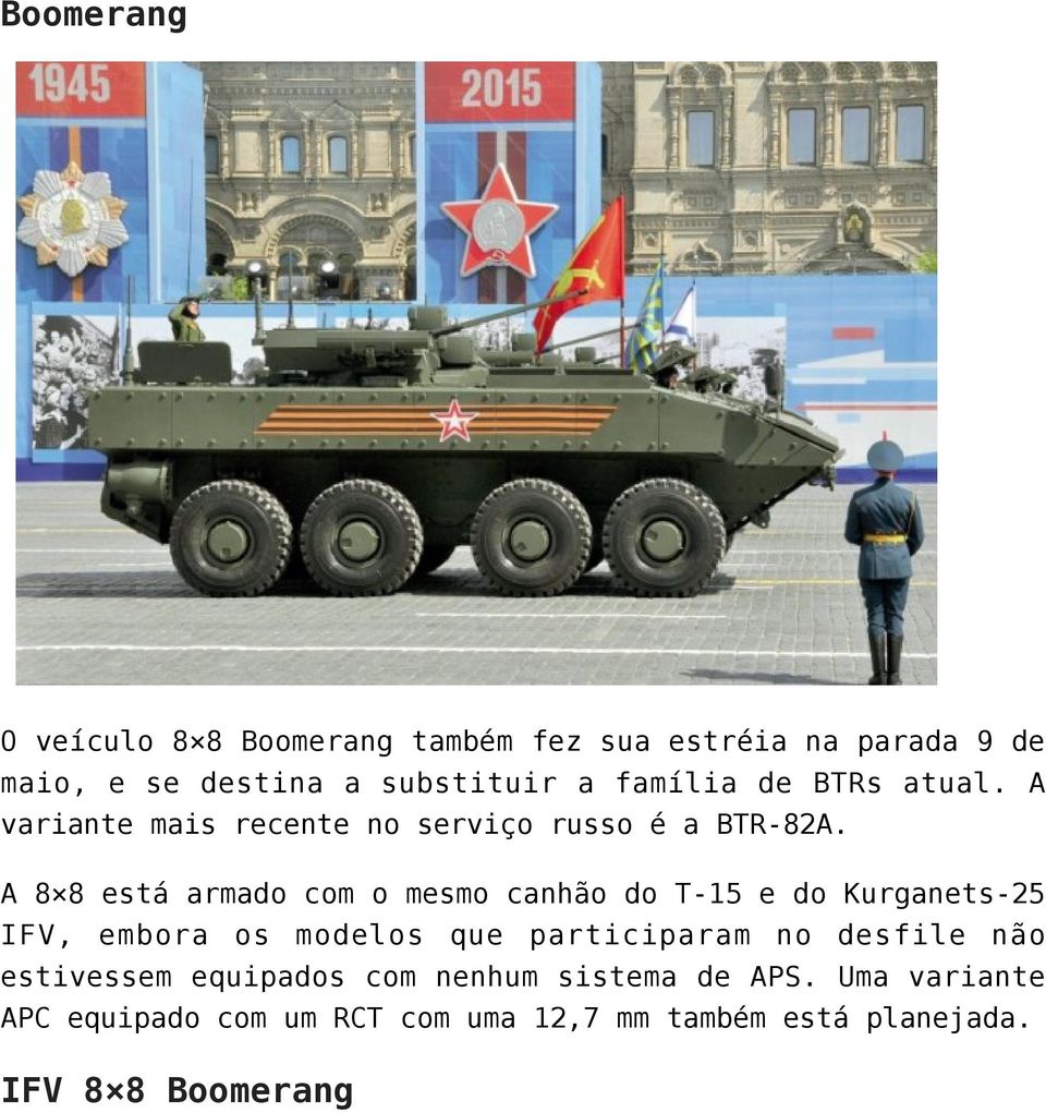 A 8 8 está armado com o mesmo canhão do T-15 e do Kurganets-25 IFV, embora os modelos que participaram no