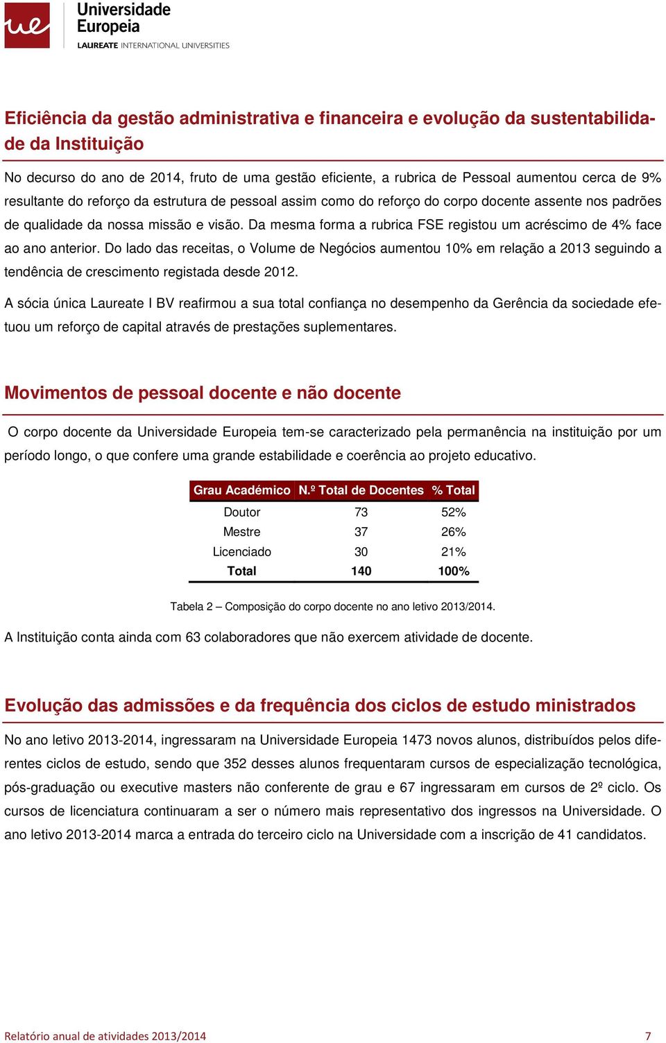 D lad das receitas, Vlume de Negócis aumentu 10% em relaçã a 2013 seguind a tendência de cresciment registada desde 2012.