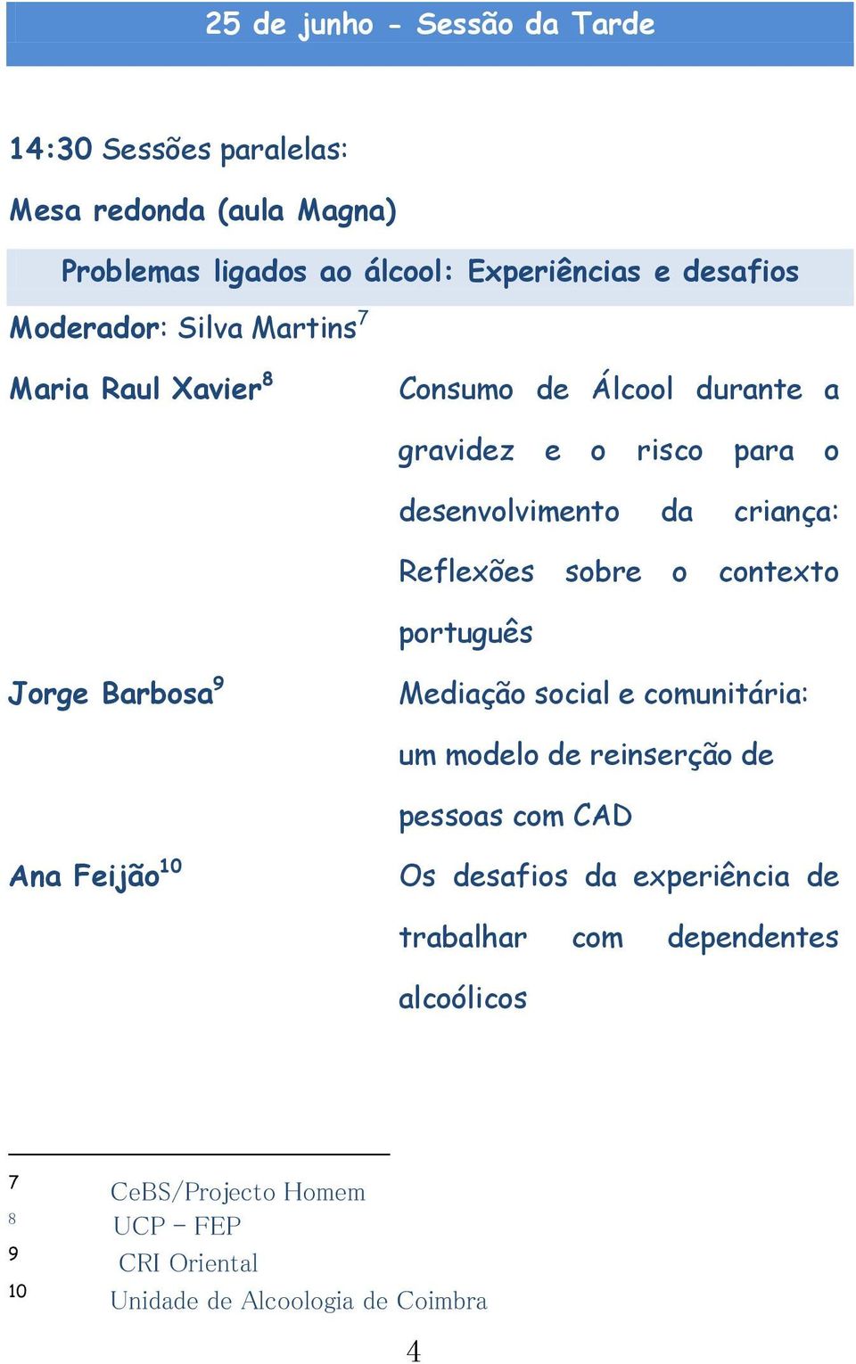 sobre o contexto português Jorge Barbosa 9 Mediação social e comunitária: um modelo de reinserção de pessoas com CAD Ana Feijão 10 Os